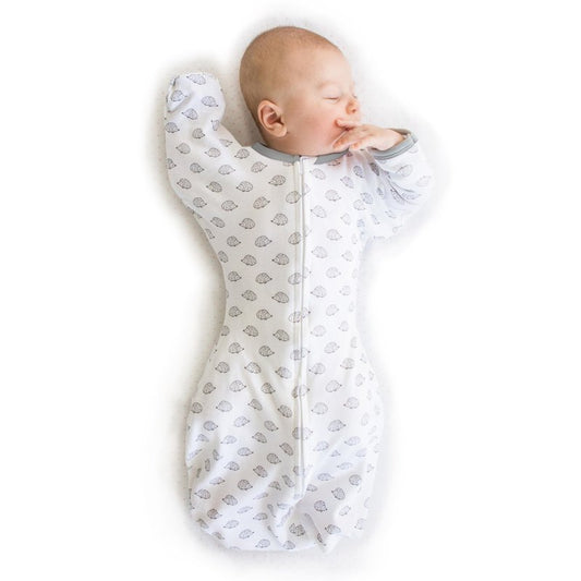 SwaddleDesigns Transitional Swaddle Sack, Arms Up Half-Length Sleeves & Mitten Cuffs, Swaddle for Newborn Transition to Baby Sleep Sack Wearable Blanket, Medium, 3-6 month, 14-21 lb, Tiny Hedgehogs
