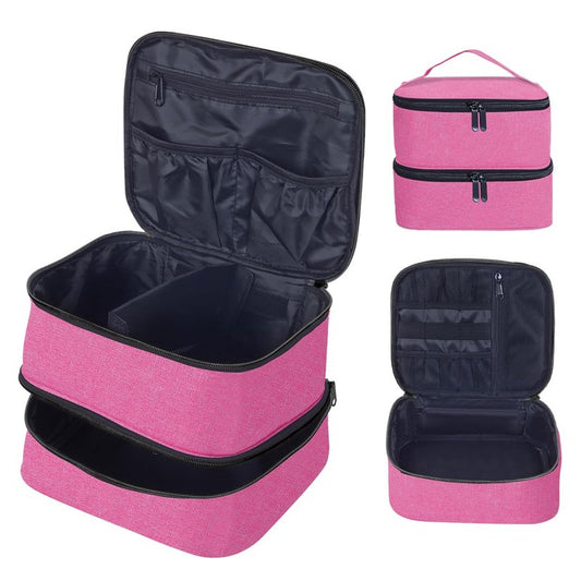 TANPADUAJI Double Layer Makeup Bag Portable Large Cosmetic Case Organizer with Adjustable Dividers Storage Travel Bag for Accessories Brushes Conditioner and Skin Care Products (Wine)