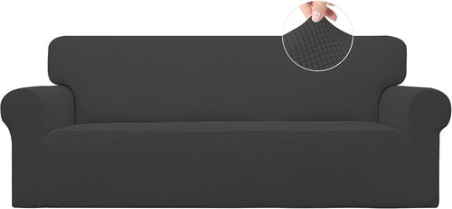 Easy-Going Sofa Slipcover - 1-Piece Stretch Furniture Protector in Dark Gray | Soft Elastic Bottom, Kids Friendly