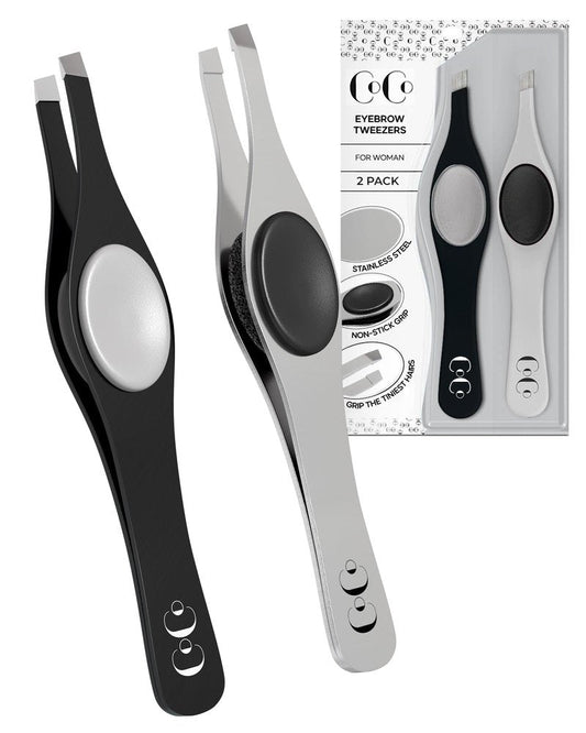 CoCo's Tweezers for Women Facial Hair – Slant Tip Eyebrow Tweezers, Sharp Stainless Steel for Eyebrow Shaping, Ingrown Hair Removal – Non-Slip Grip