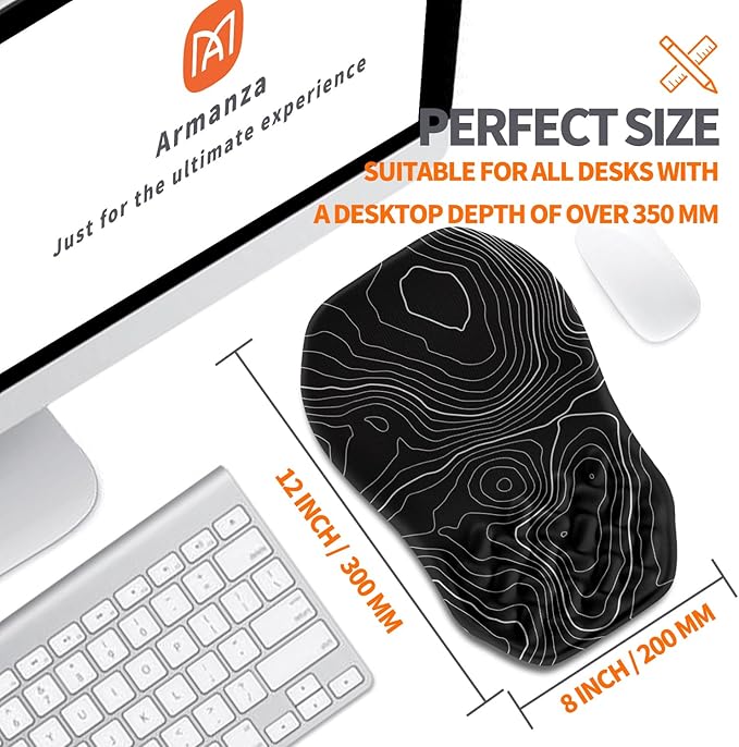 Armanza Ergonomic Slope Mouse Pad Wrist Support, Wrist Rest Mousepad for Carpal Tunnel Pain Relief with Massage Bulge and Slow Rebound Memory Foam (12x8 inch, Black Contour Lines)