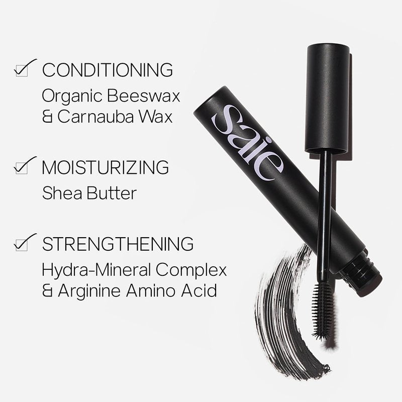 Saie Mascara 101 - Lash Lengthening Mascara for Thick, Bold, Lifted Lashes - Buildable Eye Makeup Formulated to Strengthen and Condition with Rich Nutrients - Black (0.31 oz)