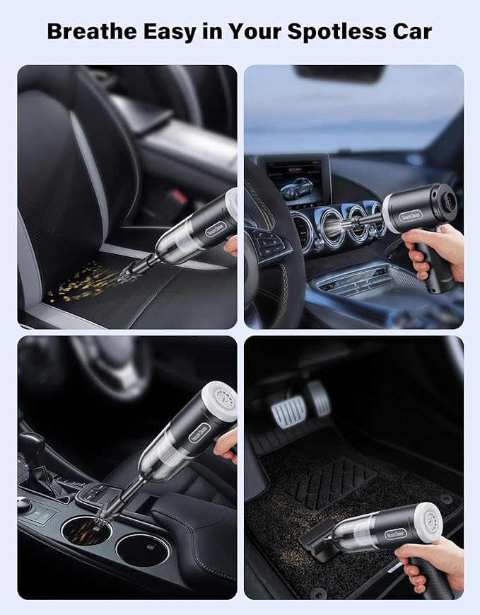 Abanso Car Vacuum Portable Cordless, 16000Pa Handheld Vacuum Mini Vacuum Cleaner High Power with Best Suction Brushless Motor, 4 in 1 2-Speed Air Duster Portable Vacuum for Car Keyboard Pet Hair