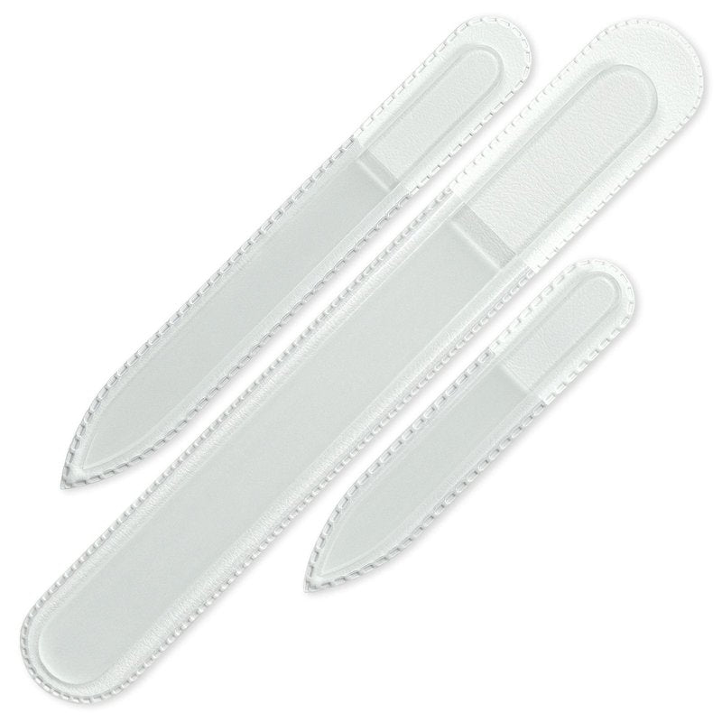 Mont Bleu Professional Set of 3 Czech Glass Nail Files - Genuine Czech Tempered Glass - Handmade Gift Set - Washable Double Sided Nail File - Etched Nail Files - Crystal Nail File for Natural Nails
