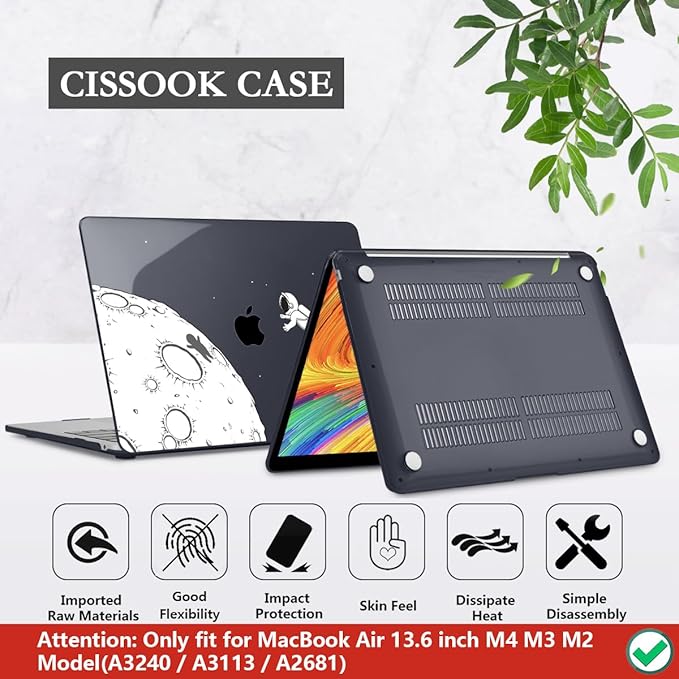 CISSOOK Compatible with MacBook Air 13.6 Inch Case 2022 2024 2025 2026 Model A2681 A3113 A3240 A3449, Black Space Hard Shell with Keyboard Cover for MacBook Air 13 M2 M3 M4 M5, Astronaut