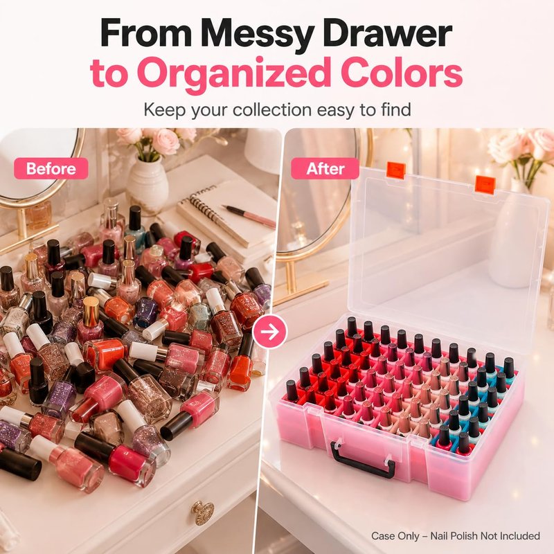 FULLCASE Nail Polish Organizer, 54 Bottles Nail Storage with Separate Sponge Compartment for Sally Hansen/for GAOY/for OPI/for Essie/for CANNI Gel/for DND Gel Polish