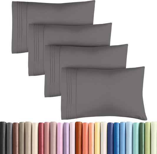 Queen Pillow Cases Set of 4 - Ultra Soft Hotel Quality Covers | Wrinkle-Free & Fade Resistant - Dark Grey