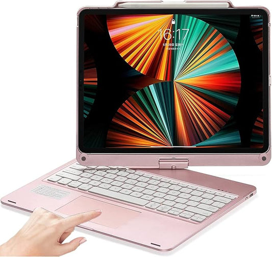 360° Rotatable Keyboard Case for iPad Air 13-inch (M4/M3/M2, 2026/2025/2024)/Pro 12.9 (6th/5th/4th/3rd Gen) with TouchPad, Flip Smart Case with Backlits Trackpad Keyboard, Rose Gold