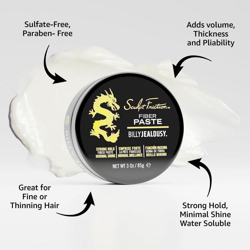 Billy Jealousy Sculpt Friction Fiber Hair Paste for Men, Adds Volume & Texture with Touchable Hold & Low Shine, Hair Product for Fine or Thinning Crown, 3 Oz
