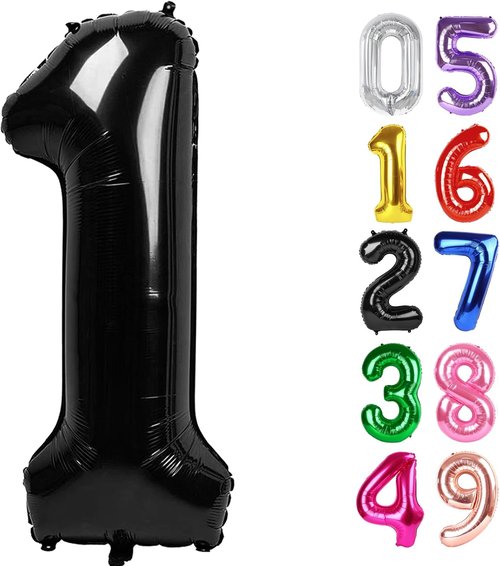 Black Number 1 Balloon - 40 Inch Shiny Birthday Decoration for Baby Boy or Girl