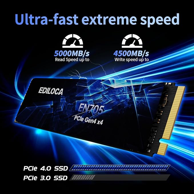 Ediloca 1TB SSD NVMe M.2 2280 PCIe Gen4 x4 Internal Solid State Drive - Up to 5000MB/s, 1TB SSD PS5 Dynamic SLC Cache, PS5 Compatible for Gaming PC Laptop(EN705)