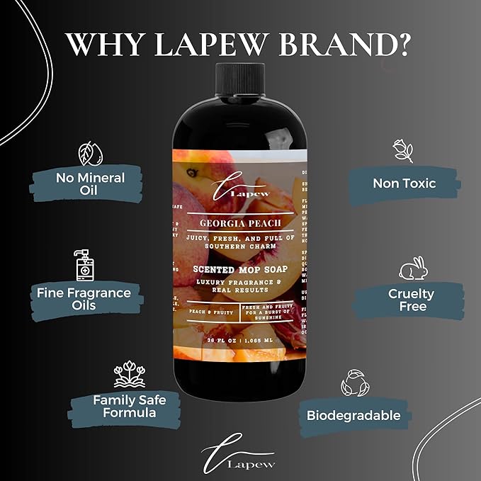 Lapew Georgia Peach Scented Cleaning Bundle | Carpet Deodorizer Powder (16 oz) & Mop Soap Concentrate (36 oz) | Pet-Friendly Odor Eliminator