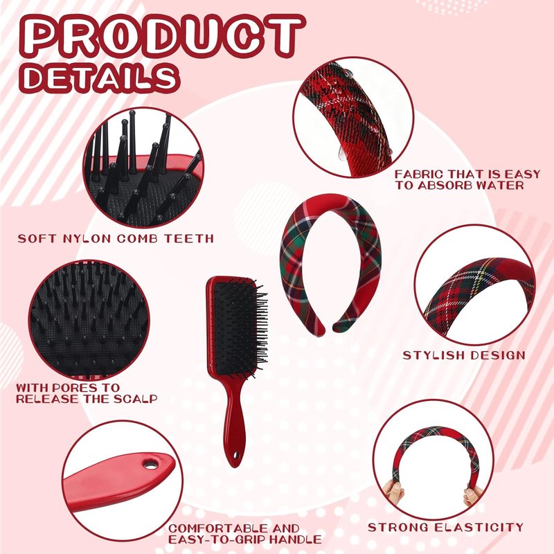 Valentine Tartan Headband Set - 6 Plaid Hair Accessories for Spa & Party | Perfect Gift for Women