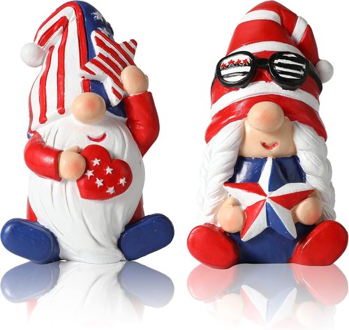 iStatue 4th of July Gnomes - Set of 2 Resin Patriotic Gnomes with American Flag - Festive Home Decor for Independence Day