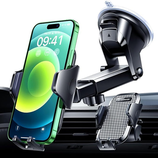 VANMASS【85+LBS Strongest Suction & Military-Grade Ultimate Car Phone Mount【Patent & Safety Certs】 Cell Phone Holder for Dash Windshield Vent for iPhone 17 Pro Max Automobile Accessory Kits,Matt Black