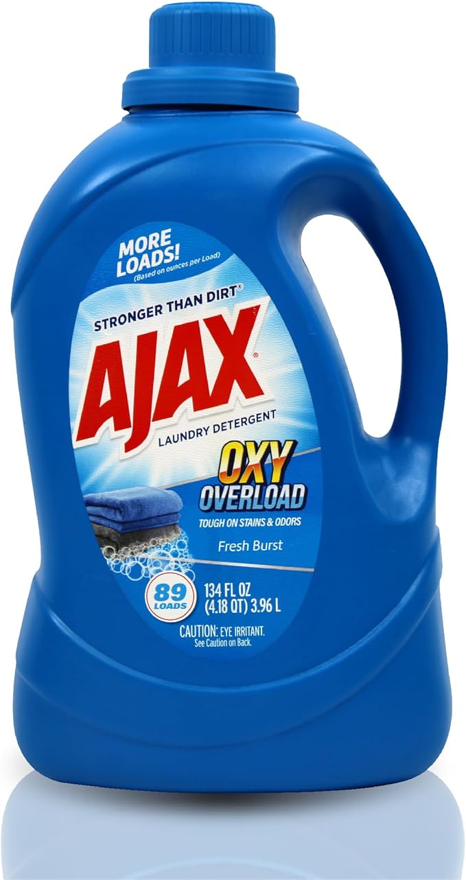 Ajax Oxy Overload Liquid Laundry Detergent, 134oz (Pack of 4) â Totally Awesome Cleaner with Deep Cleaning, Stain & Odor Removing power, HE Compatible, 178 Loads, Fresh Burst Scent