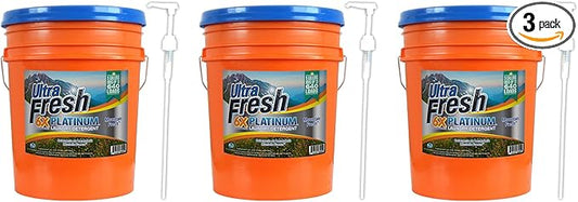 Ultra Fresh 6X Platinum 5 Gallon Laundry Detergent Liquid for All Machine Types with Easy Dispensing Pump, Up to 640 Loads, Original Blue (3 Pack)