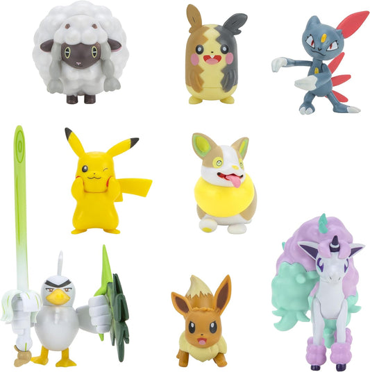 Pokemon Battle Ready 8-Pack Toy Set - Includes 4.5" Ponyta & 2" Pikachu, Eevee, Wooloo & More - Perfect Gift for Kids