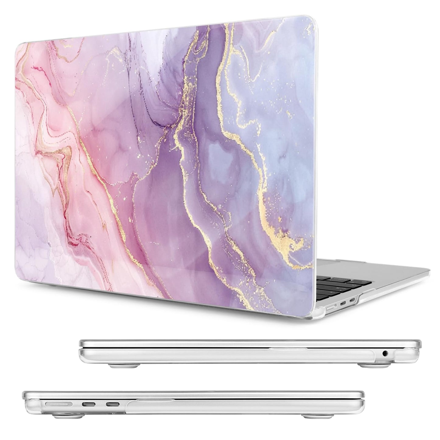 MecBevia Compatible with 2026 M5 MacBook Air 13 inch Case 2026 2025 2024-2022 M5 A3449 M4 A3240 M3 A3113 M2 A2681, Keyboard Cover, Screen Protector, Webcam Cover & Type-C OTG, Pink Marble