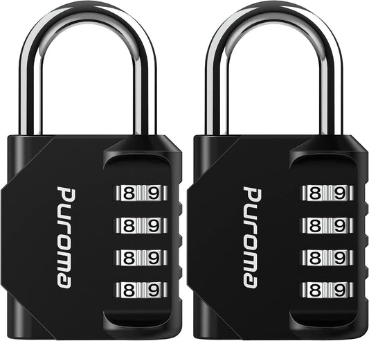 Puroma 4-Digit Waterproof Combination Lock - 2 Pack for School, Gym, Outdoor Use | Black