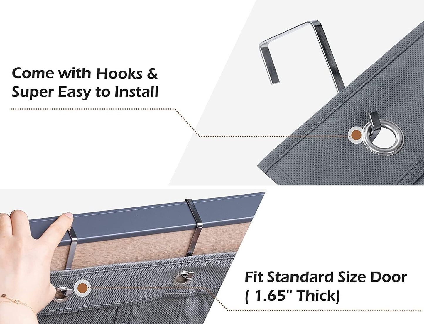 Skiennix Extra Large Shoe Organizer - Hanging Rack with 12 Clear Pockets | Grey Bedroom & Bathroom Storage