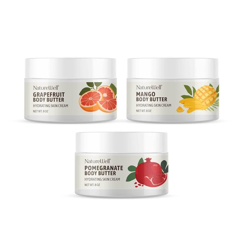 Shea Body Butter Variety Pack - Nourishing Grapefruit, Mango & Pomegranate | 3 x 8 Oz