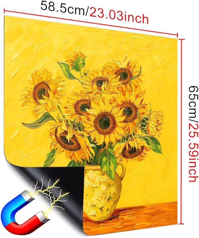 Dishwasher Magnet Cover 23x26 in Sunflower Vase Texture Artwork in Yellow and Green Dishwasher Cover for Kitchen Appliance Decoration Front Panel Sticker Rustic Art Skin Panel Home Decor