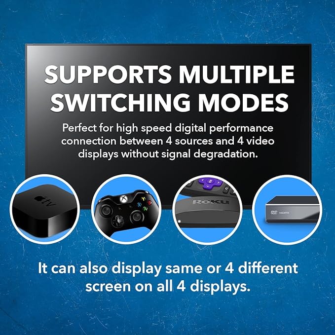 OREI 4K@60Hz 4×4 HDMI Matrix Switch with Downscaler & ARC, 18Gbps, HDCP 2.2, HDR, Audio Extraction (Optical & Analog), 4K-to-1080p Scaling, IR Remote (UHD-404R)