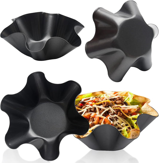 Skiennix Non-Stick Tortilla Shell Maker - Extra Thick Carbon Steel Taco Salad Bowl Pans, Set of 4