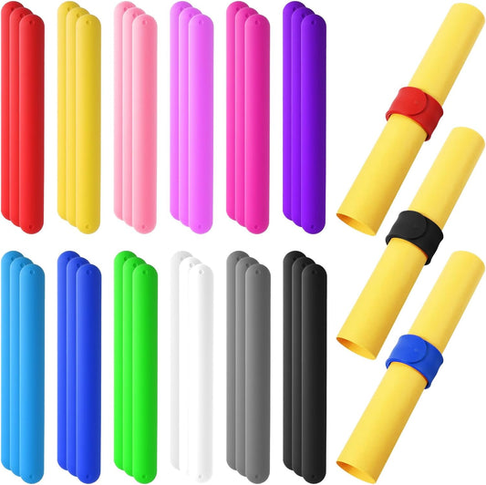 Skiennix Silicone Wrapping Paper Roll Holder Clips - 36 Pcs in 12 Vibrant Colors | Steel-Reinforced Snap Bands for Christmas & Crafts