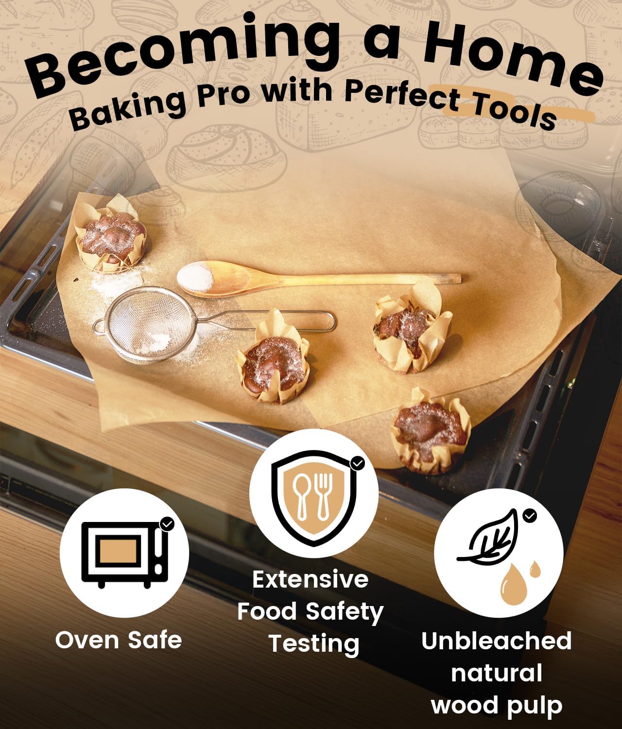 Skiennix Unbleached Parchment Paper Sheets - 300 Non-Stick, Non-Toxic 12x16 Inches for Baking & Cooking