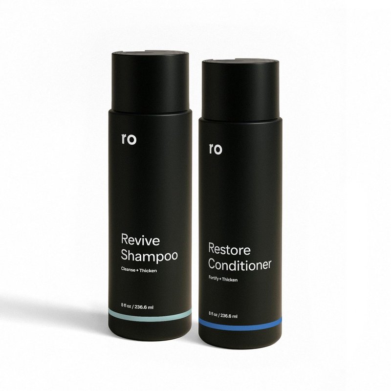Ro Men's Revive Shampoo & Restore Conditioner Duo | Exfoliates, Clarifies, Fortifies & Moisturizes for Thicker Looking Hair, Made Without Sulfates, Parabens, or Phthalates | 8 fl oz (Pack of 2)