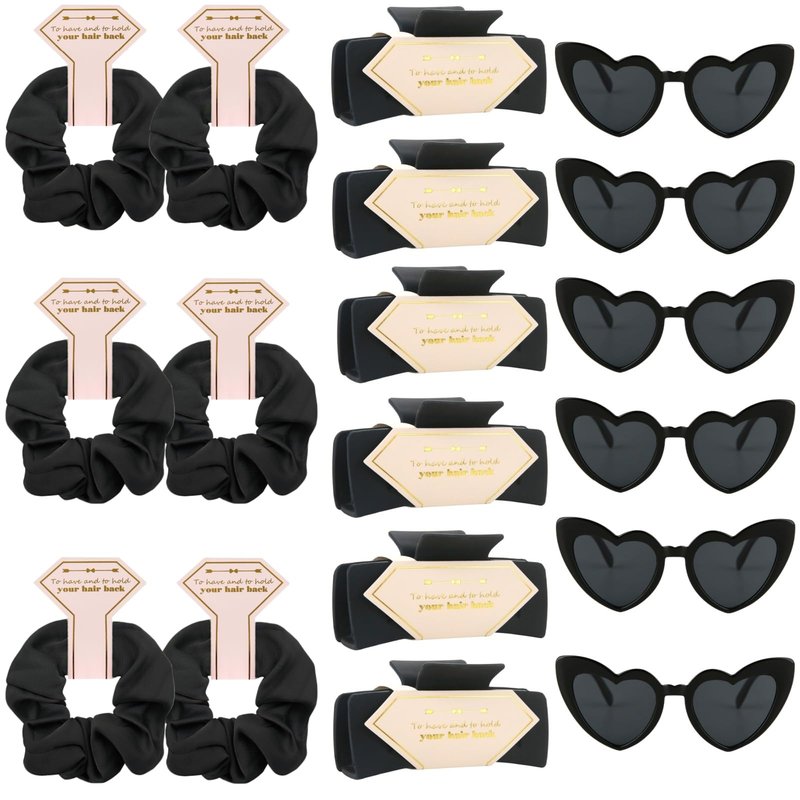 Tethzeng Bridesmaid Scrunchies Proposal Gifts Bachelorette Hair Claws Clips women heart sunglasses for Wedding Party Favors (40pcs White&pink)