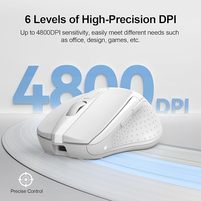 TECKNET Wireless Mouse Rechargeable, 2.4G USB-A Silent Mouse, Quiet Click, 6 Adjustable 4800 DPI, Cordless Computer Mice, Ergonomic Mice for Laptop, 6 Buttons for Chromebook, Ergo Grip - White