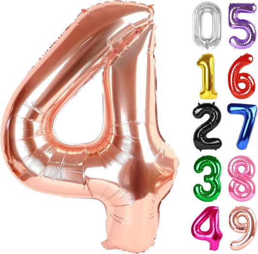 Rose Gold Number 4 Balloon - 40 Inch Giant Foil Balloon for 4th Birthday Party Decorations