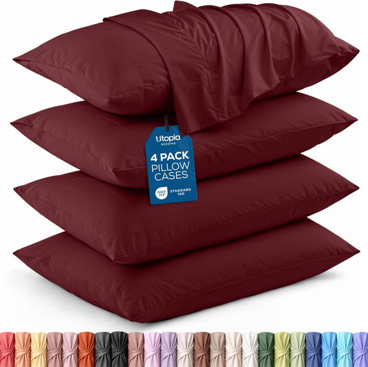 Utopia Bedding Standard Pillow Cases - Soft Brushed Microfiber - 4 Pack, Burgundy, 20 x 26 Inches