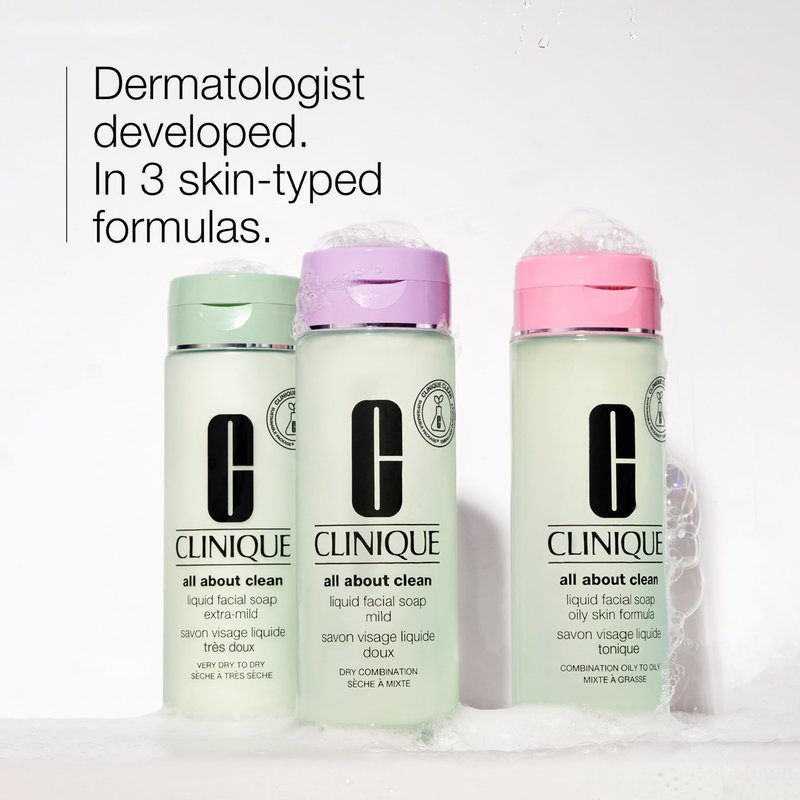 Clinique All About Clean Liquid Facial Soap | Gentle Face Cleanser For Oily Skin | Type 3 & 4 Face Wash | Step 1 in 3-Step Skin Care Routine, 6.7 Fl Oz