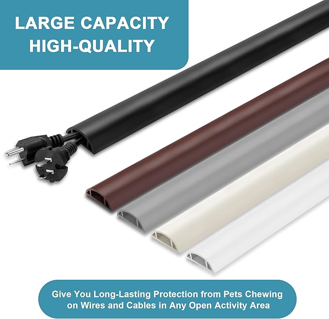 LZEOY 5.5FT Floor Cord Cover, Beige Soft Cable Cover Floor, Large Size Extension Cord Covers for Floor, Power Cord Protector Floor Wire Cover - Cord Channel Diameter: 0.7" (W) x 0.4" (H)