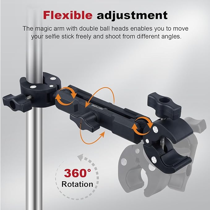 Mechrig Motorcycle Ebike Mount kit for Insta360 X5, Bike & Golf Car Handlebar Clamp Mount and 59" Invisible Selfie Stick Bundle Kit, Super Clamp, Action Camera Adapter for GO2/3/3S/DJl, JC027