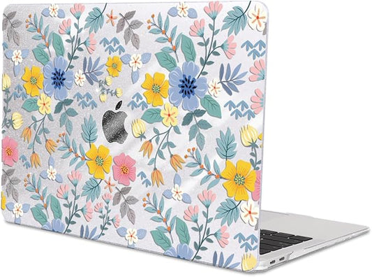 LCMOCICO for MacBook Pro 13-inch Case 2022 2021 2020-2016 Release M2 M1 Chip A2338 A2251 A2289 A2159 A1989 A1706, Shiny Clear Pattern Plastic Hard Shell Case Keyboard Cover Screen Film, Flowers L213