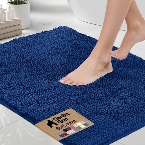 GORILLA GRIP Bath Rug Mat - Soft Absorbent Chenille | Quick-Dry Microfiber, 36x24 Royal Blue