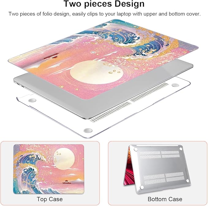 LCMOCICO for MacBook Pro 13-inch Case 2022 2021 2020-2016 Release M2 M1 Chip A2338 A2251 A2289 A2159 A1989 A1706, Pattern Plastic Hard Shell Keyboard Cover Screen Film Webcam Cover, Sunset Glow Waves