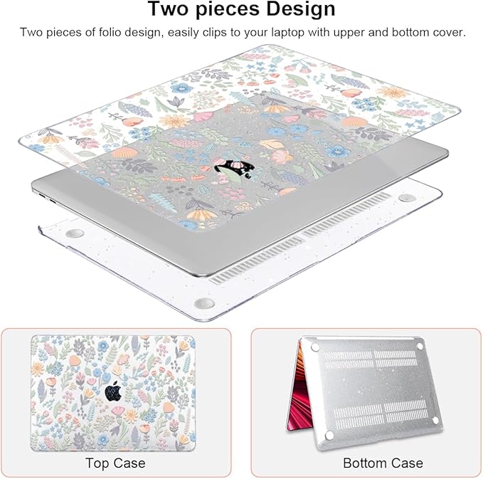 LCMOCICO for MacBook Pro 13 inch Case 2022 2021 2020-2016 Release M2 M1 Chip A2338 A2251 A2289 A2159 A1989 A1706, Shiny Pattern Plastic Hard Shell Case Keyboard Cover Screen Film, Starry Sky Flowers