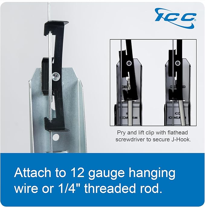 ICC Batwing J Hook 1-5/16” Without Retainer Clip - Galvanized Steel Cable Management Hooks for Hanging Cable to Hanger Wire and Threaded Rod - Rust-Resistant, EIA and TIA Compliant, 1-5/16 in 25 Pack