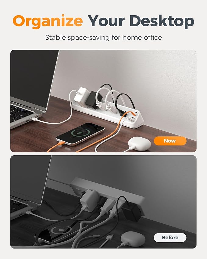 TESSAN Desk Clamp Power Strip 10 Ft, 2100J Surge Protector Desk Charging Station, 5 Outlets with 4 USB Ports (2 USB C), Flat Plug Extension Cord with Multiple Outlets for Home Office Dorm Room, Grey