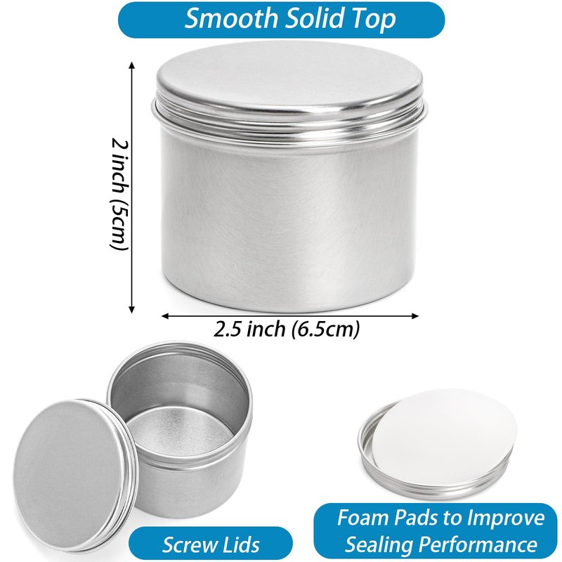 Foraineam 24 Pack 4 oz. Round Tin Cans Hair Wax Cream Lip Balm Cosmetic Sample Container Jars Candle Tea Spice Empty Travel Tins with Screw Lid
