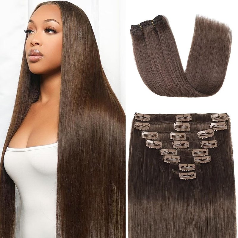 Clip in Hair Extensions Real Human Hair Clip ins 100% Human Hair Extension for Women Clip in Extensions 8pcs Per Set with 18 Clips Double Weft (18 Inch 80g #4 Chocolate Brown)
