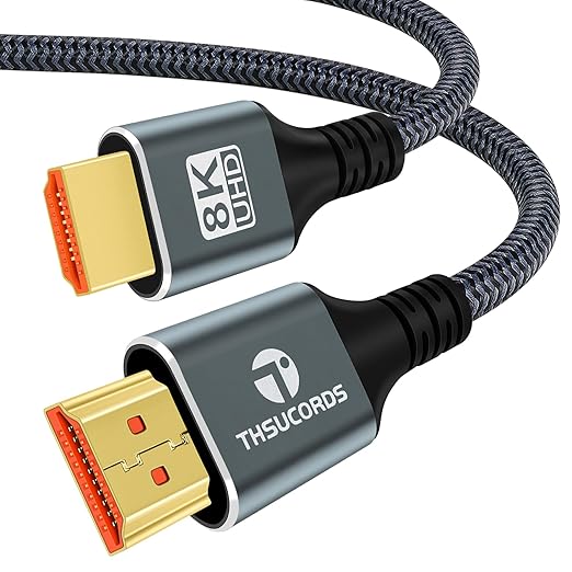 Thsucords 8K 4K HDMI Cable 6.6FT, High Speed Braided HDMI to HDMI 2.1 Cord Supports 8K@60Hz, 4K@120Hz 144Hz 48Gbps Compatible with Roku TV/PS5/HDTV/Blu-ray