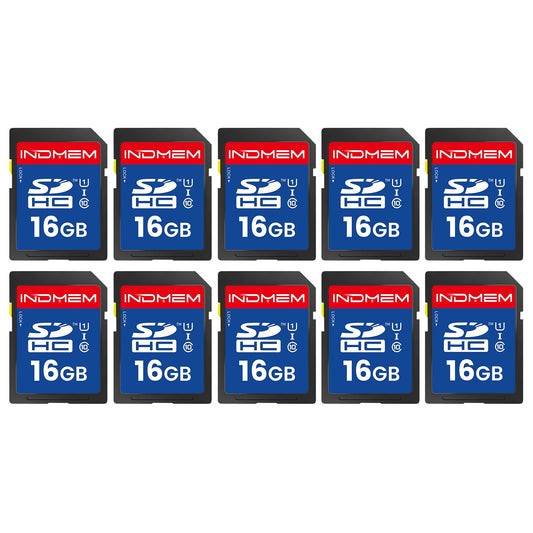 INDMEM SD Card 16GB, 10-Pack UHS-I Class 10 MLC Flash Memory Card, High-Speed Secure Digital Cards for Cameras, DSLR, Action Cams - Reliable Storage