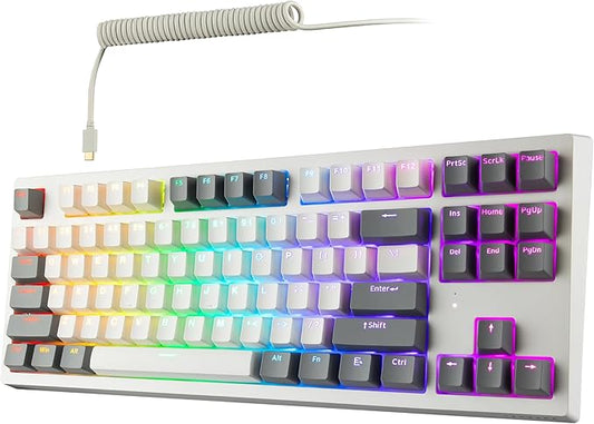 TECWARE Phantom+ Elite 87 Key RGB Mechanical Gaming Keyboard | 3-Mode Wireless Bluetooth 5.0, 2.4GHz & USB-C Wired | Hot-Swappable 5-Pin | Double-Shot PBT Keycaps | Wraith Brown Switch - White